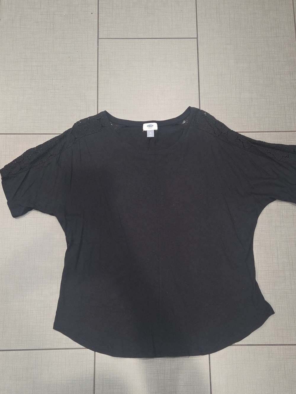 Old Navy Black Short-Sleeve Lace-Shoulder Tee